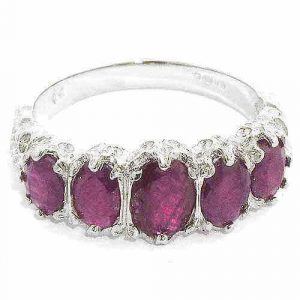 9ct White Gold Vibrant Ruby 5 Stone Ring