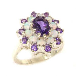 9ct White Gold Amethyst & Opal Cluster Ring