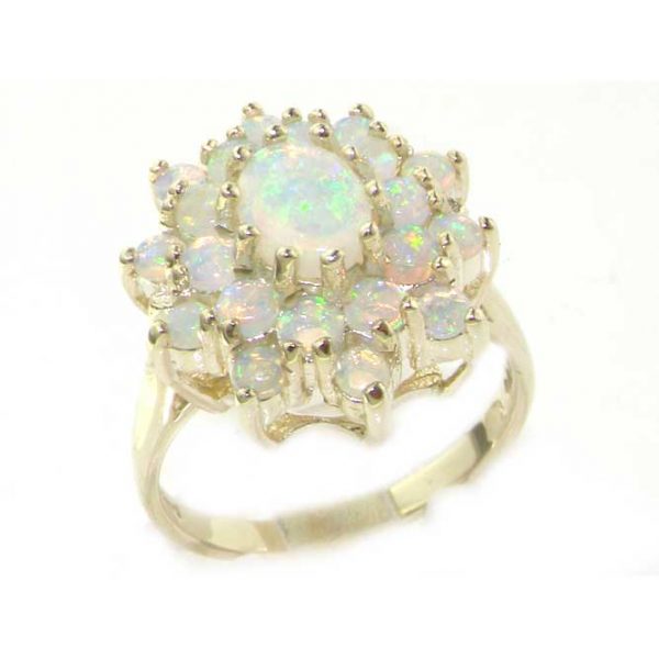 9ct White Gold fiery Opal Cluster Ring