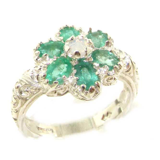 Sterling Silver Fiery Opal & Emerald Ring Sterling Silver Fiery Opal & Emerald Ring