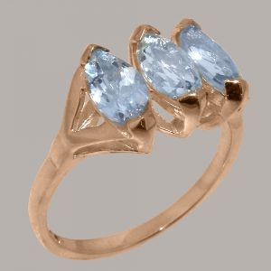 Rose Gold Natural Aquamarine Womens Trilogy Ring