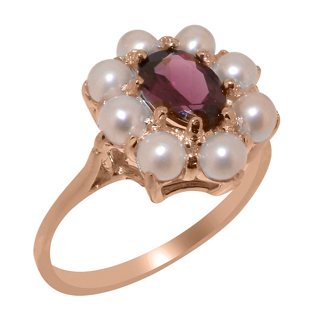r2140.64.17.jpg Rose Gold Natural Garnet & Cultured Pearl Womens Cluster Ring