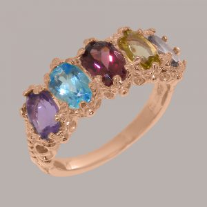 Rose Gold Natural Multi Gemstone Womens Eternity Ring