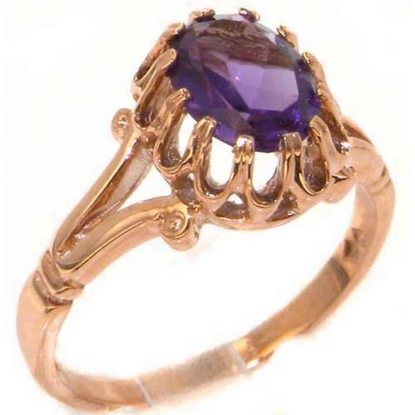 Solid Rose Gold Natural Amethyst Womens Solitaire Ring