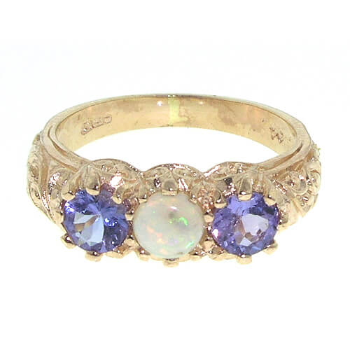 9ct Rose Gold Fiery Opal & Tanzanite Ring
