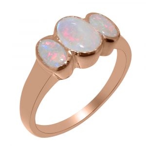 Solid Rose Gold Natural Opal Womens Trilogy Ring