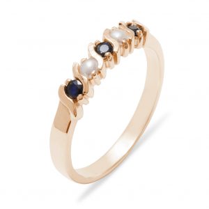 Rose Gold Natural Sapphire & Cultured Pearl Womens Eternity Ring