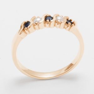 Rose Gold Natural Sapphire & Cultured Pearl Womens Eternity Ring