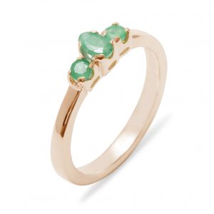 Rose Gold Natural Emerald Womens Trilogy Ring