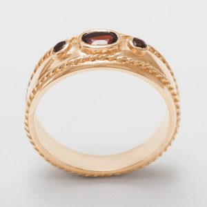 Rose Gold Natural Garnet Womens Trilogy Ring