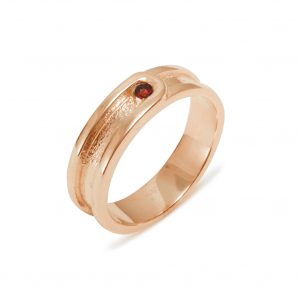 Rose Gold Natural Garnet Mens Band Ring