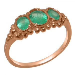 Solid Rose Gold Natural Emerald Womens Trilogy Ring