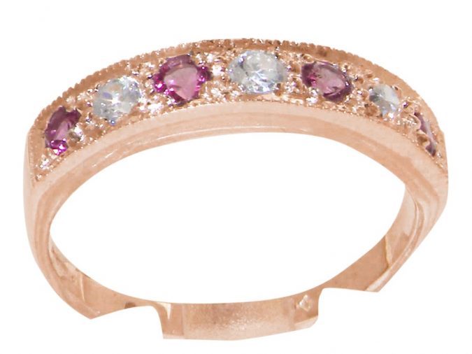 Rose Gold Natural Diamond & Pink Tourmaline Womens Eternity Ring