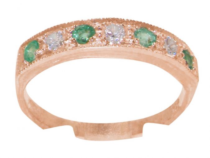 Rose Gold Natural Diamond & Emerald Womens Eternity Ring