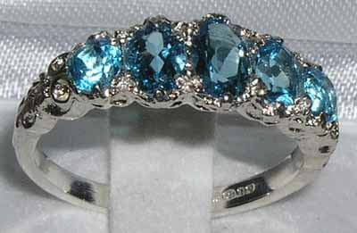 Sterling Silver Blue Topaz 5 Stone Ring