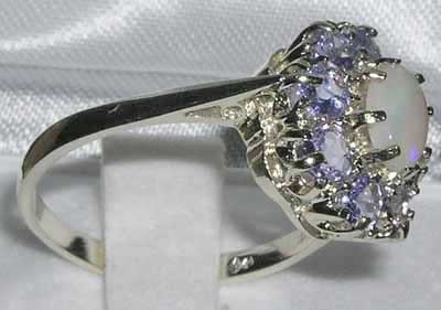 Sterling Silver Opal & Tanzanite Cluster Ring