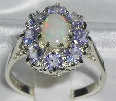 Sterling Silver Opal & Tanzanite Cluster Ring