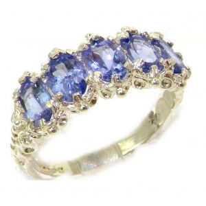 White Gold Natural Tanzanite Womens Eternity Ring