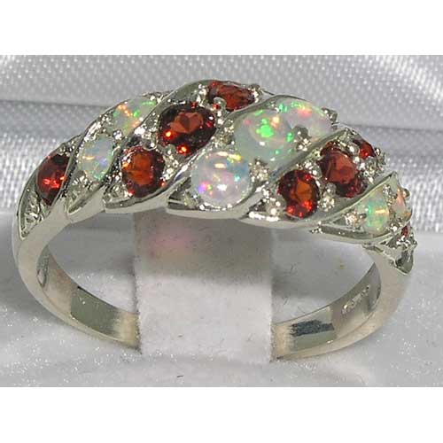 Sterling Silver Fiery Opal & Garnet Band Ring