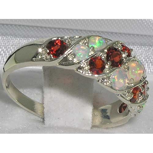 Sterling Silver Fiery Opal & Garnet Band Ring