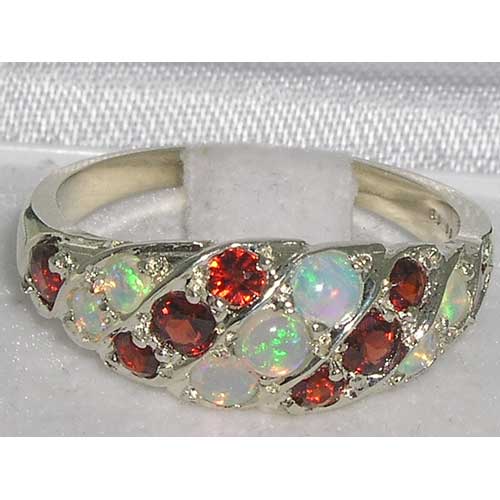 Sterling Silver Fiery Opal & Garnet Band Ring