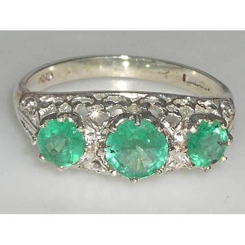 Sterling Silver Large Vibrant Emerald Ring