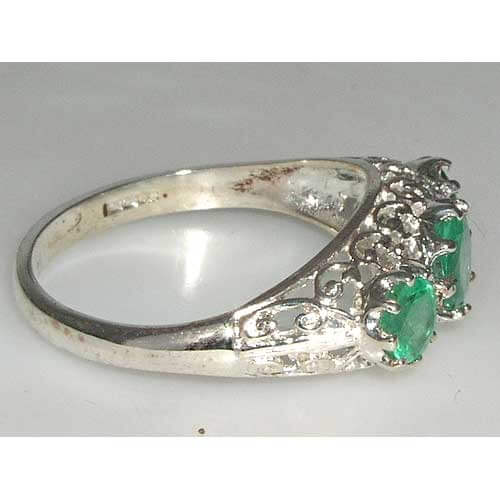 Sterling Silver Large Vibrant Emerald Ring