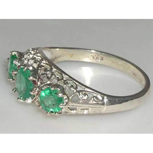 Sterling Silver Large Vibrant Emerald Ring
