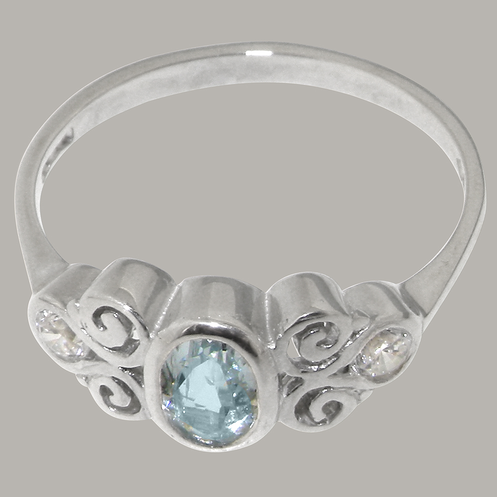 【REAL SILVER 925】AQUA SILVER Solid 925 Sterling Silver Natural Aquamarine & Cubic