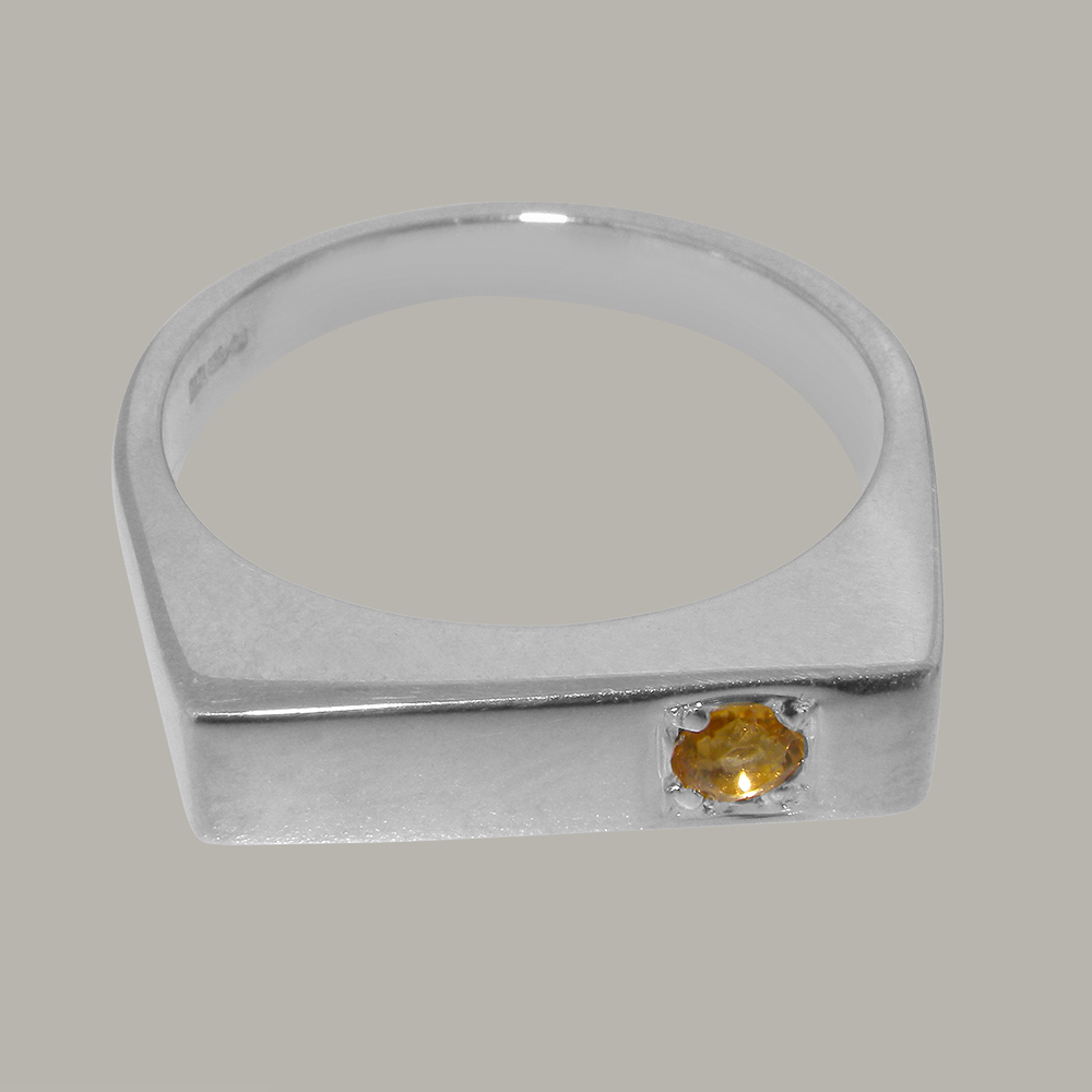 Solid 925 Sterling Silver Citrine Men's Ring – 10x12mm Oval Stone, Size 9