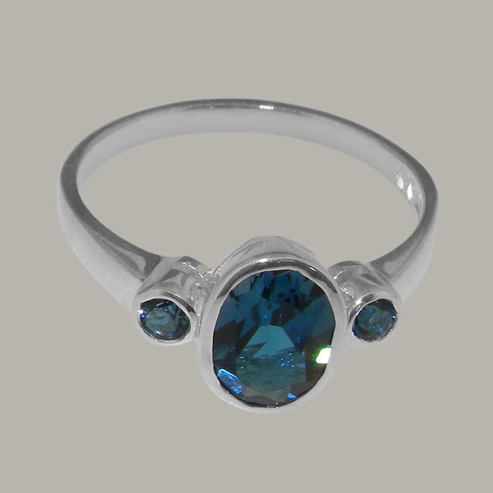 Solid 925 Sterling Silver Natural London Blue Topaz Womens Trilogy Ring