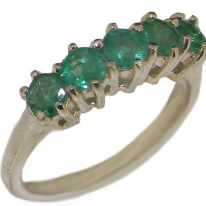 White Gold Natural Emerald Womens Eternity Ring