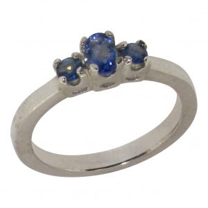 White Gold Natural Sapphire Womens Trilogy Ring
