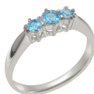 White Gold Natural Blue Topaz Womens Trilogy Ring