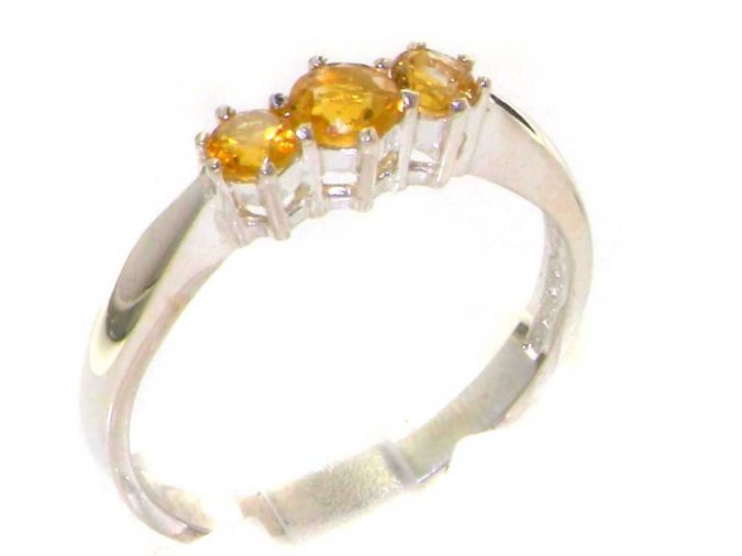 White Gold Natural Citrine Womens Trilogy Ring