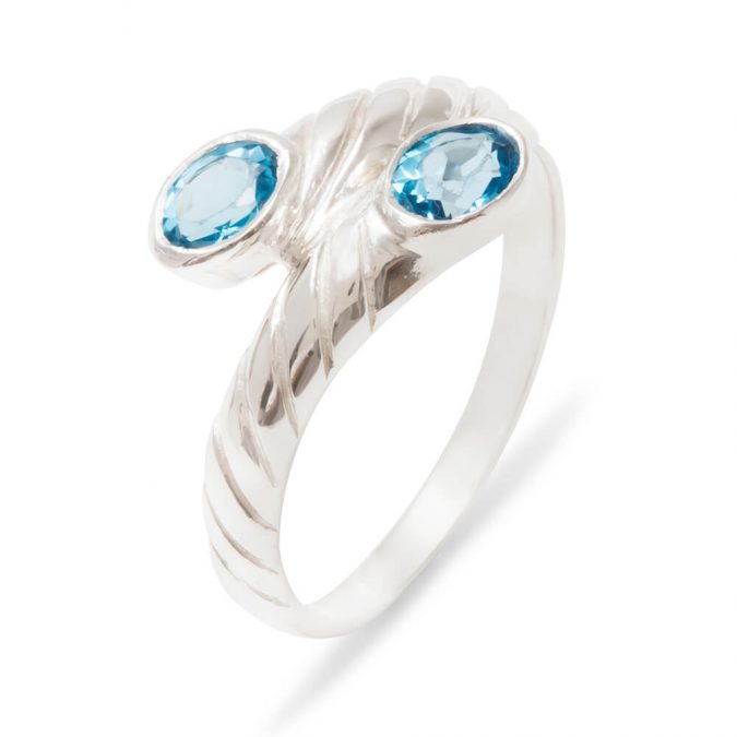 White Gold Natural Blue Topaz Womens Band Ring
