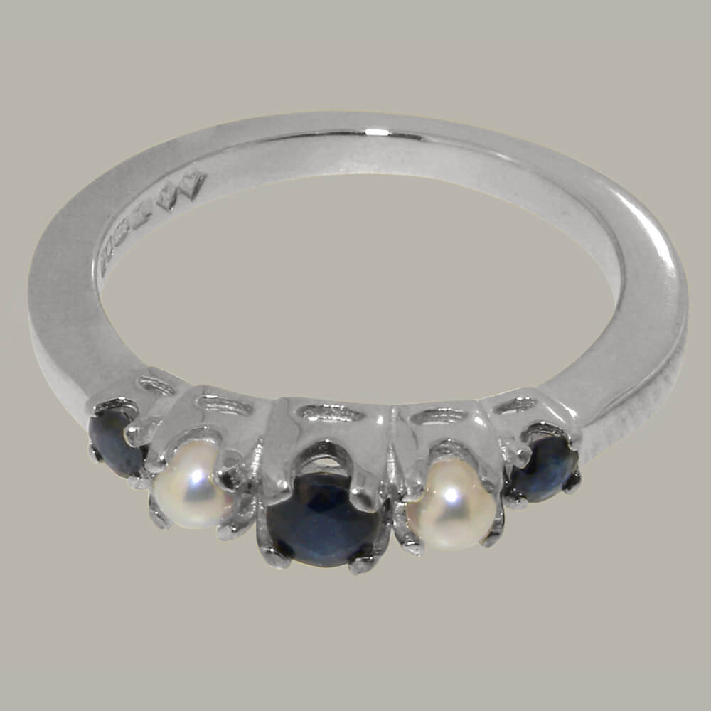 Solid 925 Sterling Silver Natural Sapphire & Cultured Pearl Womens band ...