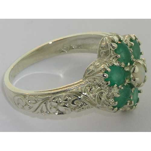 Sterling Silver Fiery Opal & Emerald Ring