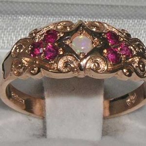 Solid 9ct Rose Gold Natural Australian Opal & Ruby Ring