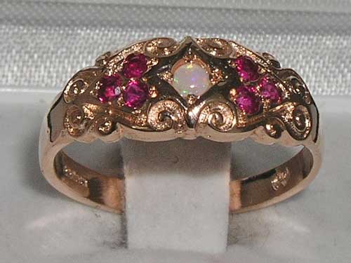 Solid 9ct Rose Gold Natural Australian Opal & Ruby Ring